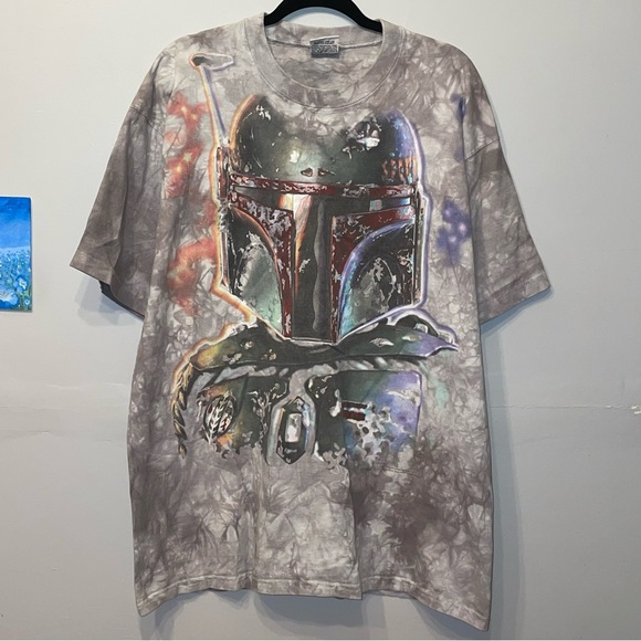 VTG Liquid Blue 1997 Star Wars Boba Fett Tie Dye Short Sleeve Shirt - Mens Sz XL